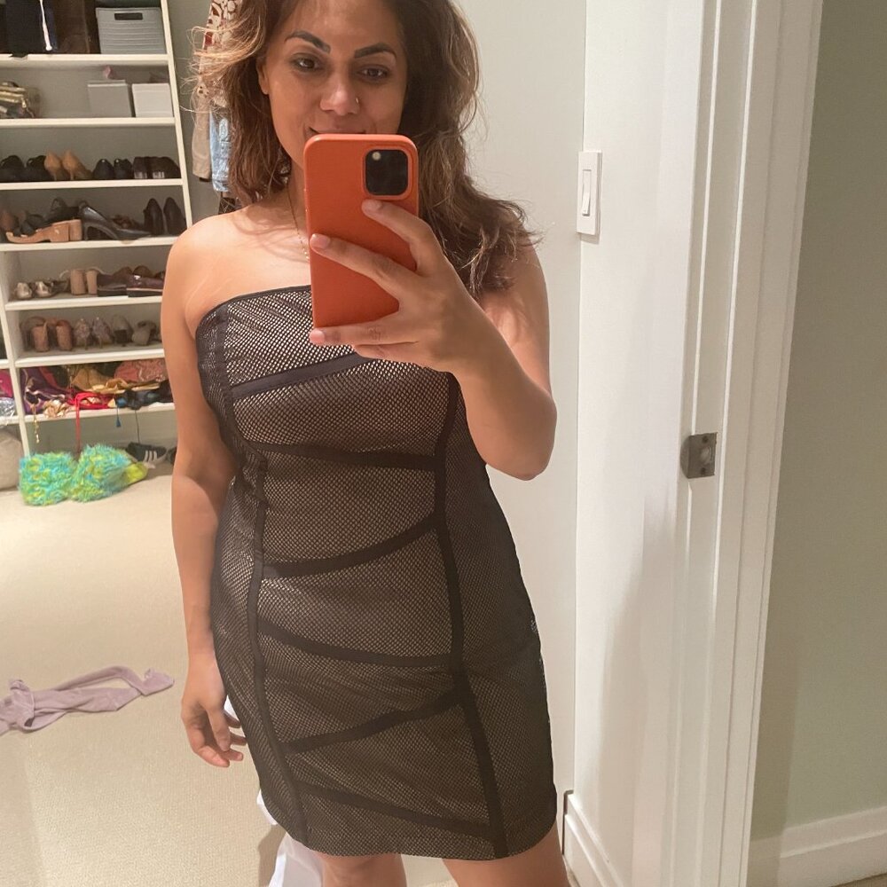 DO+BE Black Ruched Mesh Cocktail Dress